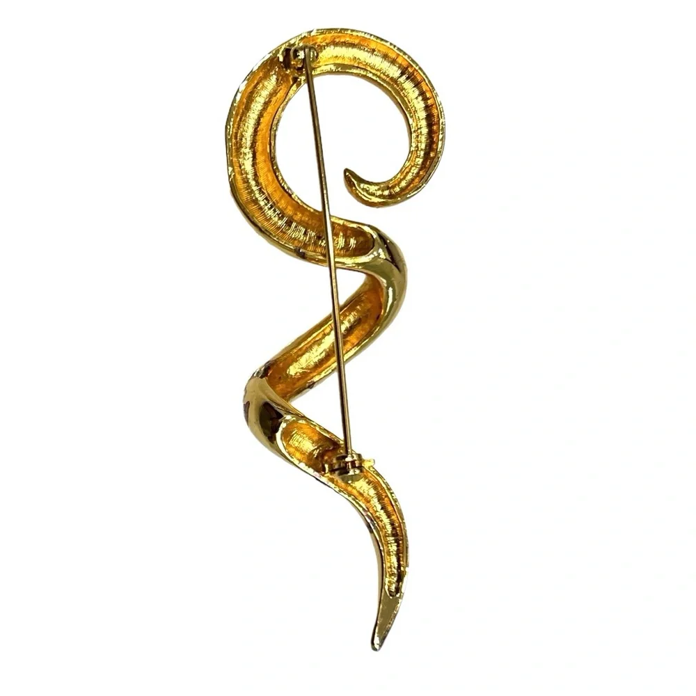 VINTAGE SHINY GOLD TONE SQUIGGLE BROOCH
